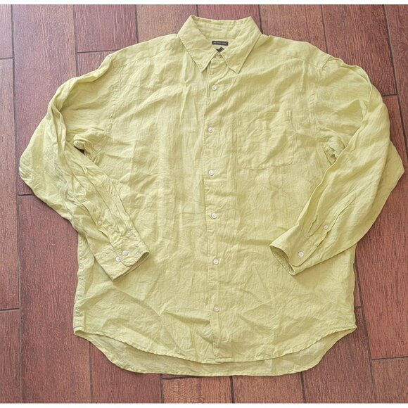 Vtg Y2K 2001 Banana Republic Mens Large Irish Linen Collared Button Shirt Green - Picture 2 of 7